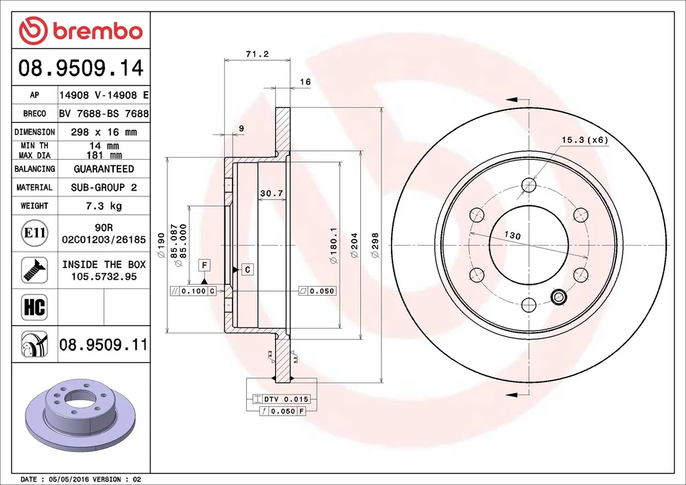 Brzdový kotouč BREMBO 08.9509.11
