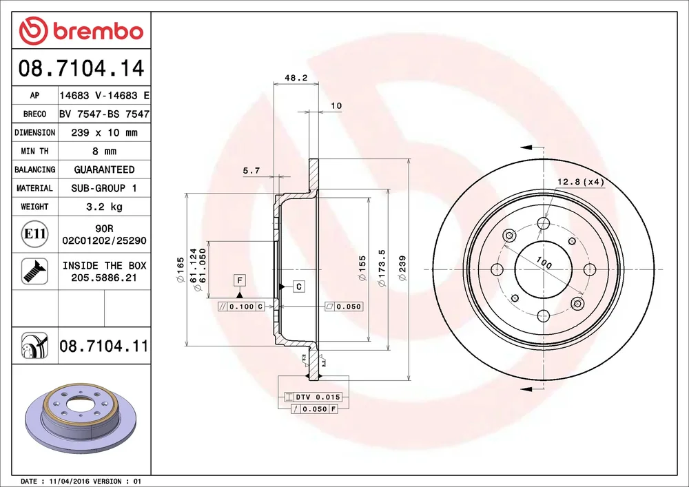 Brzdový kotouč BREMBO 08.7104.14