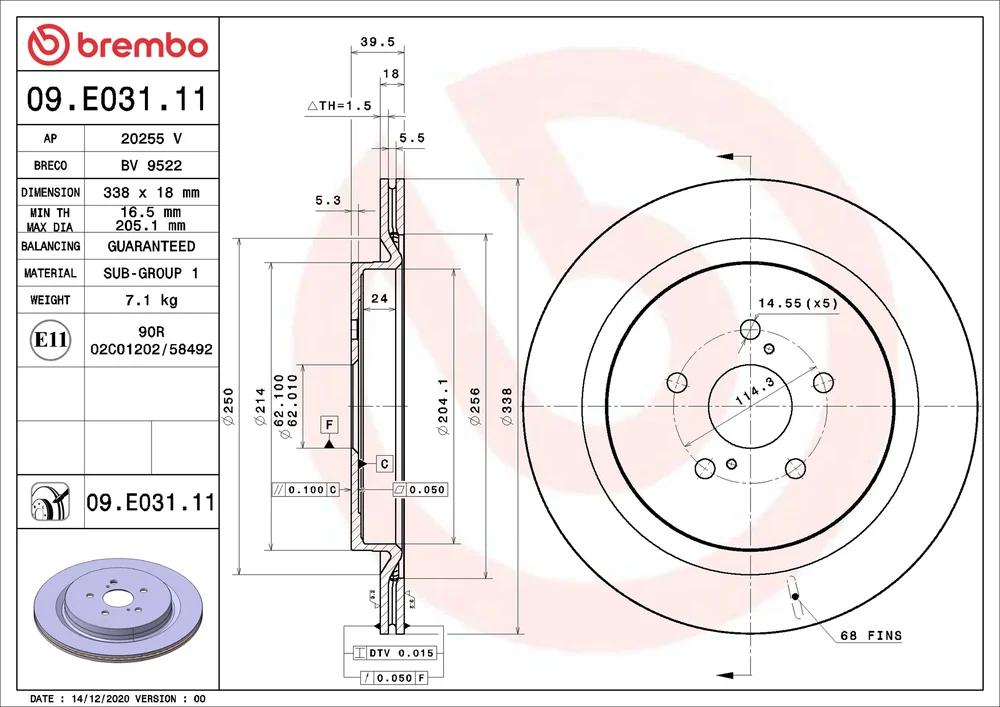 Brzdový kotouč BREMBO 09.E031.11