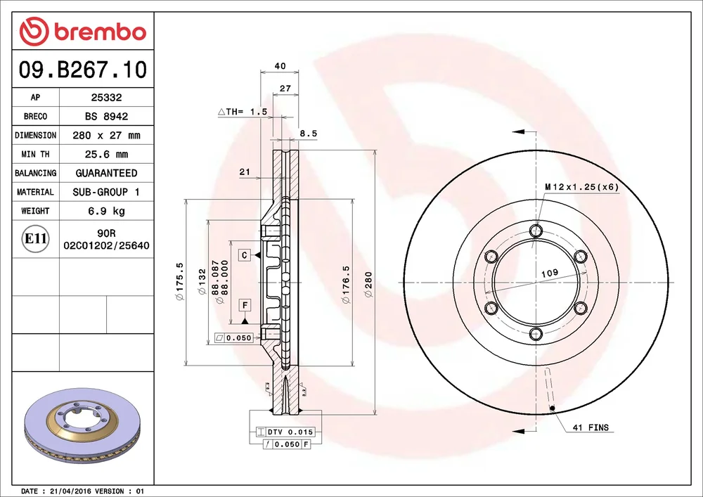Brzdový kotouč BREMBO 09.B267.10