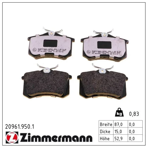 Sada brzdových destiček, kotoučová brzda ZIMMERMANN 20961.950.1 Sada brzdových destiček, kotoučová brzda ZIMMERMANN 20961.950.1