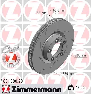 Brzdový kotouč ZIMMERMANN 460.1580.20 – OE 97035140301 Brzdový kotouč ZIMMERMANN 460.1580.20 – OE 97035140301