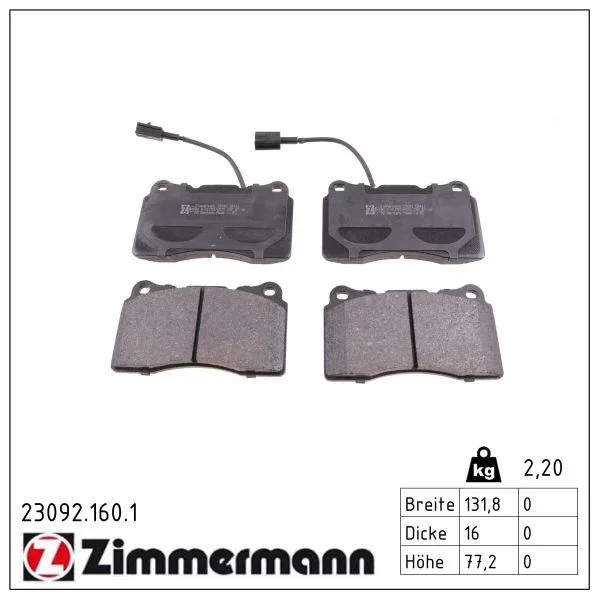 Sada brzdových destiček, kotoučová brzda ZIMMERMANN 23092.160.1 Sada brzdových destiček, kotoučová brzda ZIMMERMANN 23092.160.1