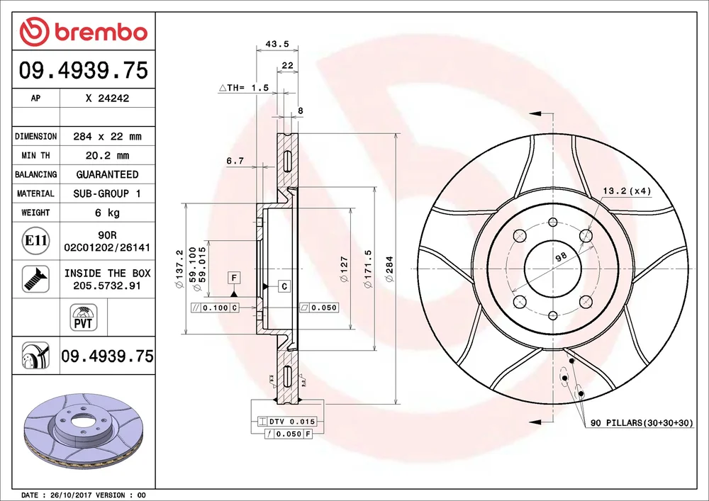 Brzdový kotouč BREMBO 09.4939.75