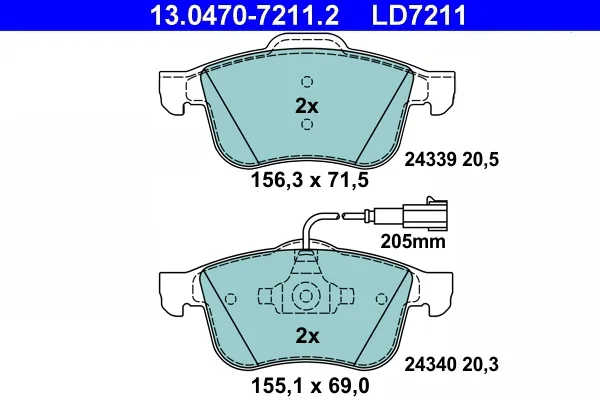 Sada brzdových destiček, kotoučová brzda ATE 13.0470-7211.2
