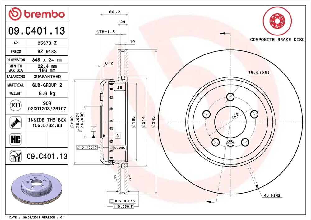 Brzdový kotouč BREMBO 09.C401.13