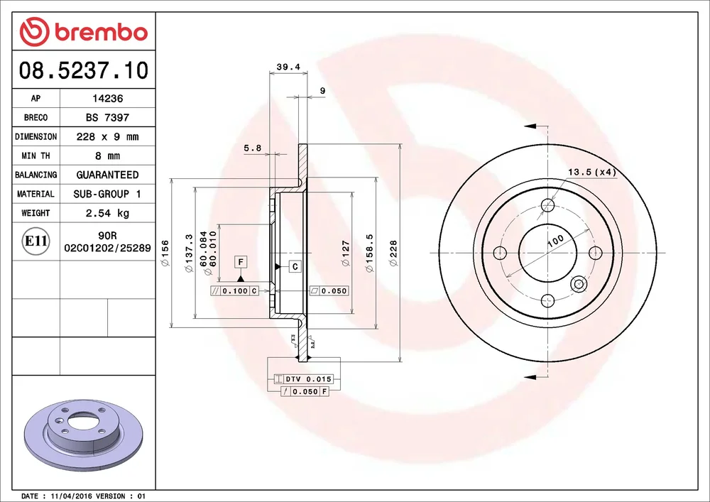 Brzdový kotouč BREMBO 08.5237.10