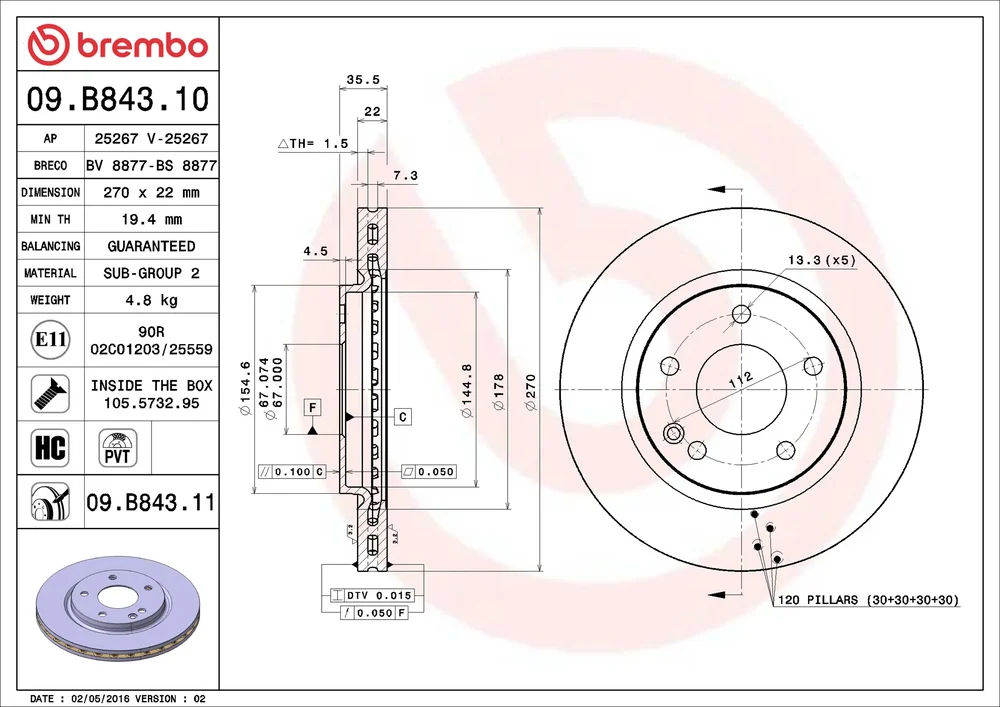 Brzdový kotouč BREMBO 09.B843.11