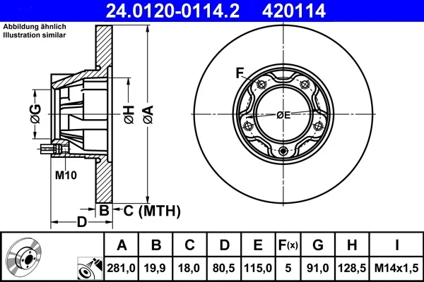 Brzdový kotouč ATE 24.0120-0114.2 – OE 281615283A