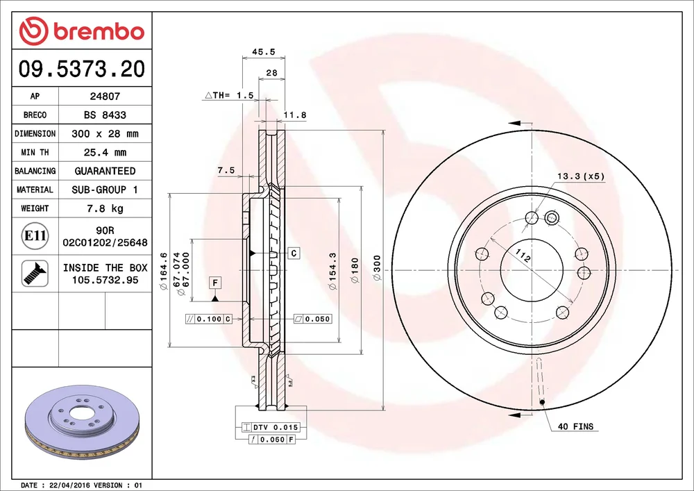 Brzdový kotouč BREMBO 09.5373.20