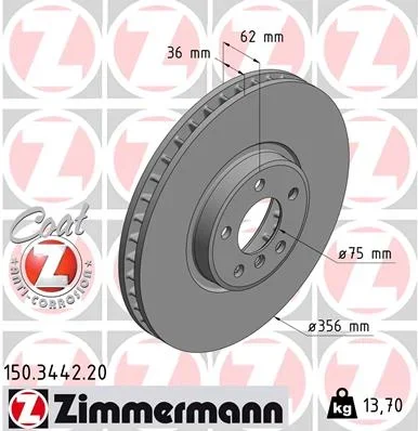 Brzdový kotouč ZIMMERMANN 150.3442.20 – OE 34116756847
