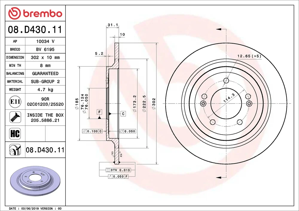 Brzdový kotouč BREMBO 08.D430.11
