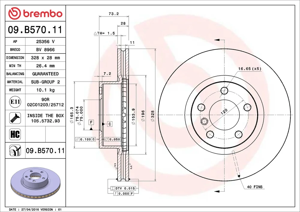 Brzdový kotouč BREMBO 09.B570.11
