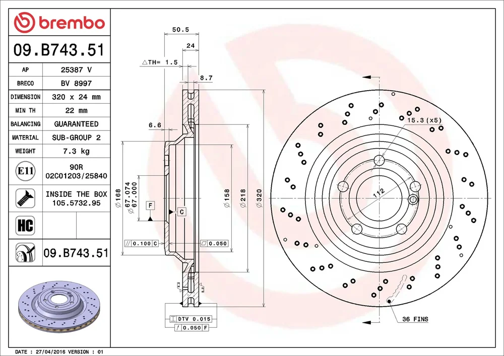 Brzdový kotouč BREMBO 09.B743.51