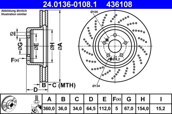 Brzdový kotouč ATE 24.0136-0108.1