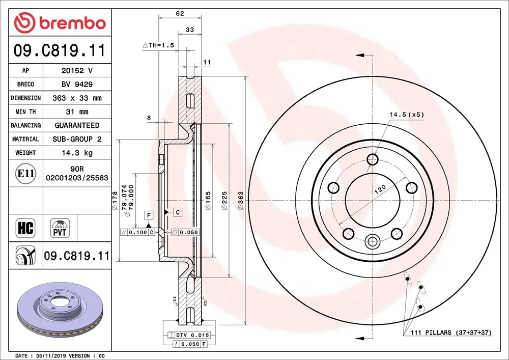 Brzdový kotouč BREMBO 09.C819.11