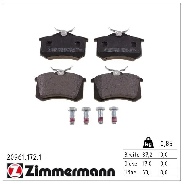 Sada brzdových destiček, kotoučová brzda ZIMMERMANN 20961.172.1 Sada brzdových destiček, kotoučová brzda ZIMMERMANN 20961.172.1