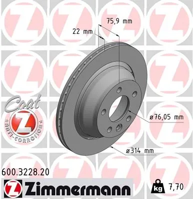 Brzdový kotouč ZIMMERMANN 600.3228.20 Brzdový kotouč ZIMMERMANN 600.3228.20