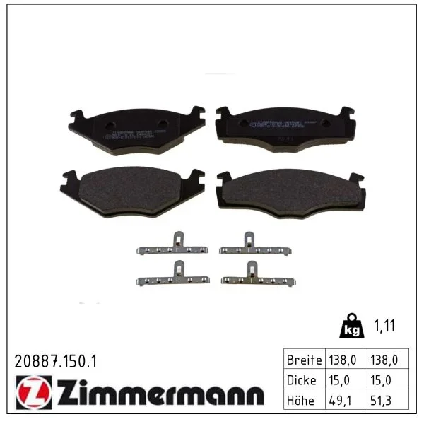 Sada brzdových destiček, kotoučová brzda ZIMMERMANN 20887.150.1 Sada brzdových destiček, kotoučová brzda ZIMMERMANN 20887.150.1