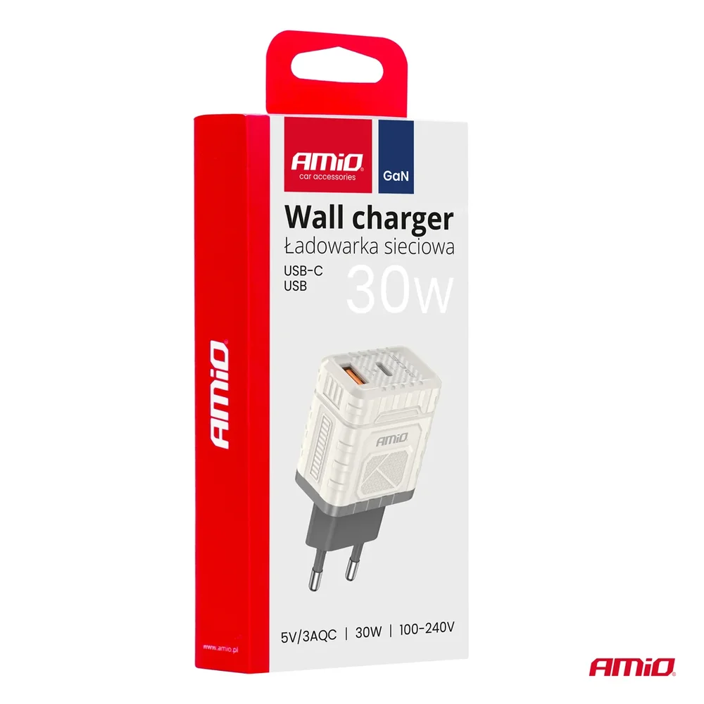 Síťová nabíječka Quick Charge GaN 30W USB-A + USB-C AMiO-04286 - Obrázek 3