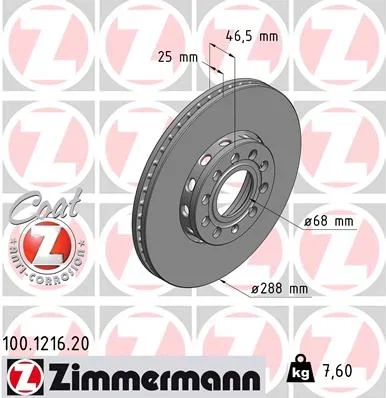 Brzdový kotouč ZIMMERMANN 100.1216.20