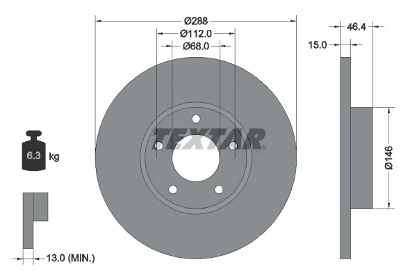 Brzdový kotouč TEXTAR 92057405 – OE 4A0615301B