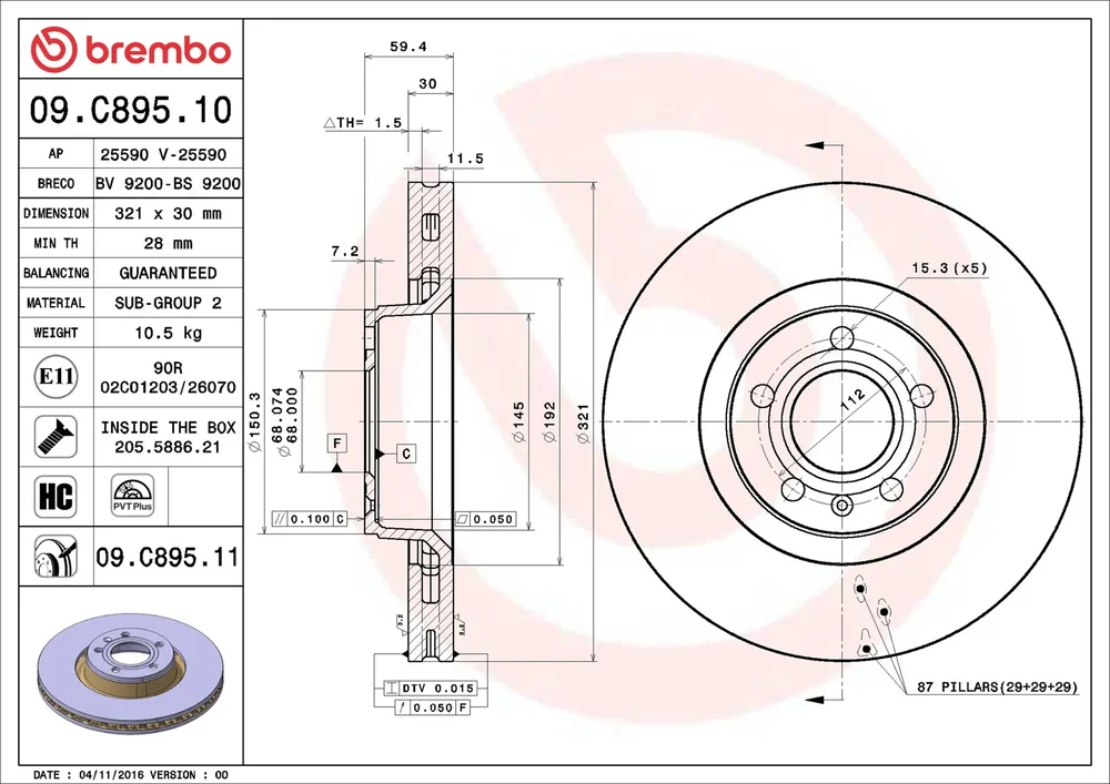 Brzdový kotouč BREMBO 09.C895.11