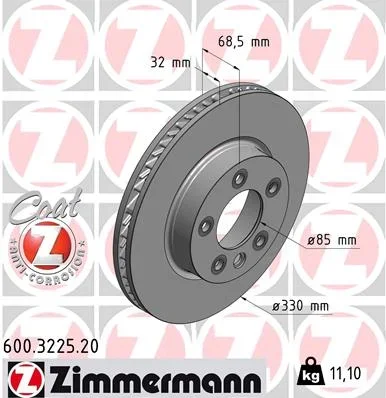 Brzdový kotouč ZIMMERMANN 600.3225.20 Brzdový kotouč ZIMMERMANN 600.3225.20