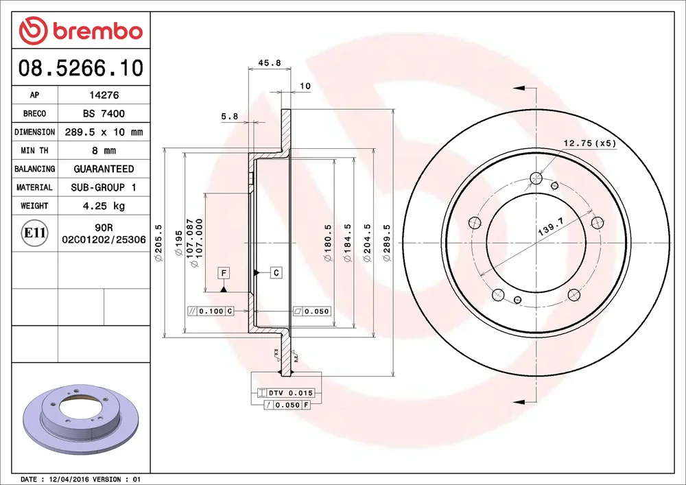 Brzdový kotouč BREMBO 08.5266.10 Brzdový kotouč BREMBO 08.5266.10