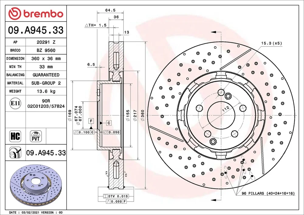 Brzdový kotouč BREMBO 09.A945.33