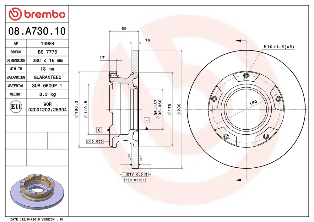 Brzdový kotouč BREMBO 08.A730.10