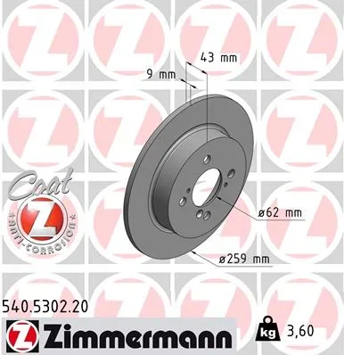Brzdový kotouč ZIMMERMANN 540.5302.20 Brzdový kotouč ZIMMERMANN 540.5302.20