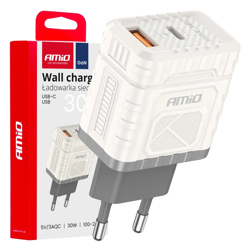 Síťová nabíječka Quick Charge GaN 30W USB-A + USB-C AMiO-04286 Síťová nabíječka Quick Charge GaN 30W USB-A + USB-C AMiO-04286