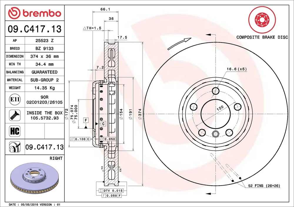 Brzdový kotouč BREMBO 09.C417.13