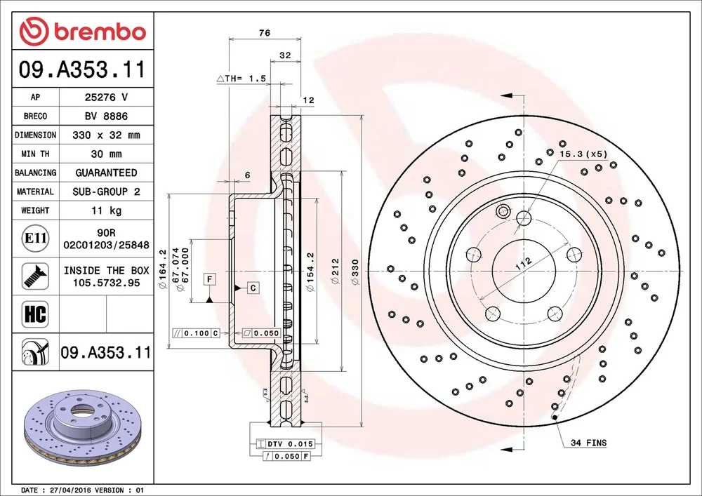 Brzdový kotouč BREMBO 09.A353.11