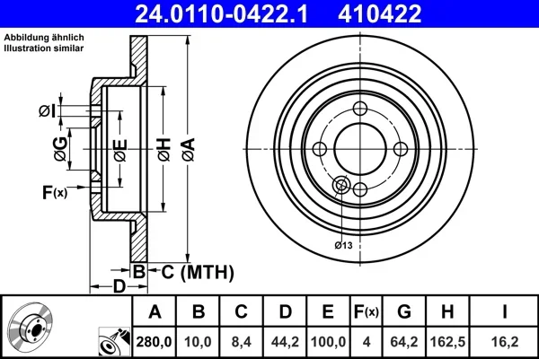 Brzdový kotouč ATE 24.0110-0422.1 – OE 34216784389
