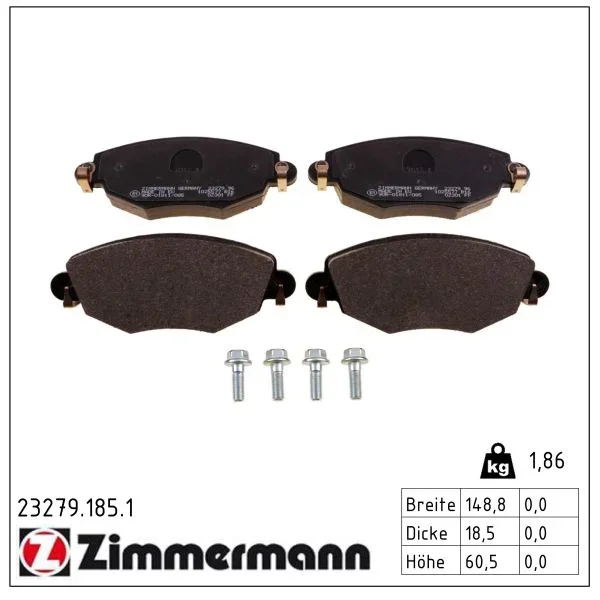 Sada brzdových destiček, kotoučová brzda ZIMMERMANN 23279.185.1 Sada brzdových destiček, kotoučová brzda ZIMMERMANN 23279.185.1