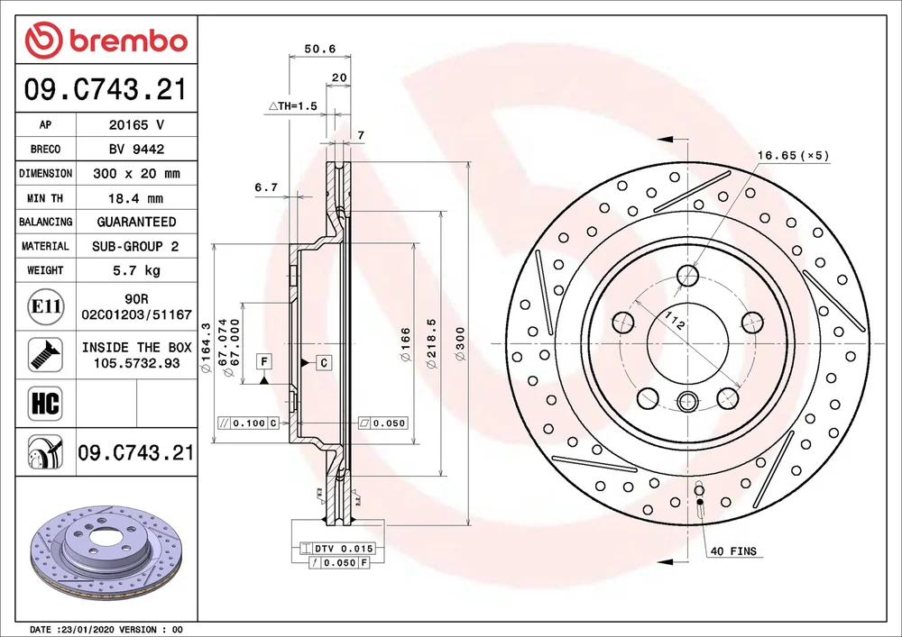 Brzdový kotouč BREMBO 09.C743.21 – OE 34216864135