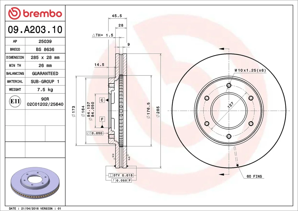 Brzdový kotouč BREMBO 09.A203.10