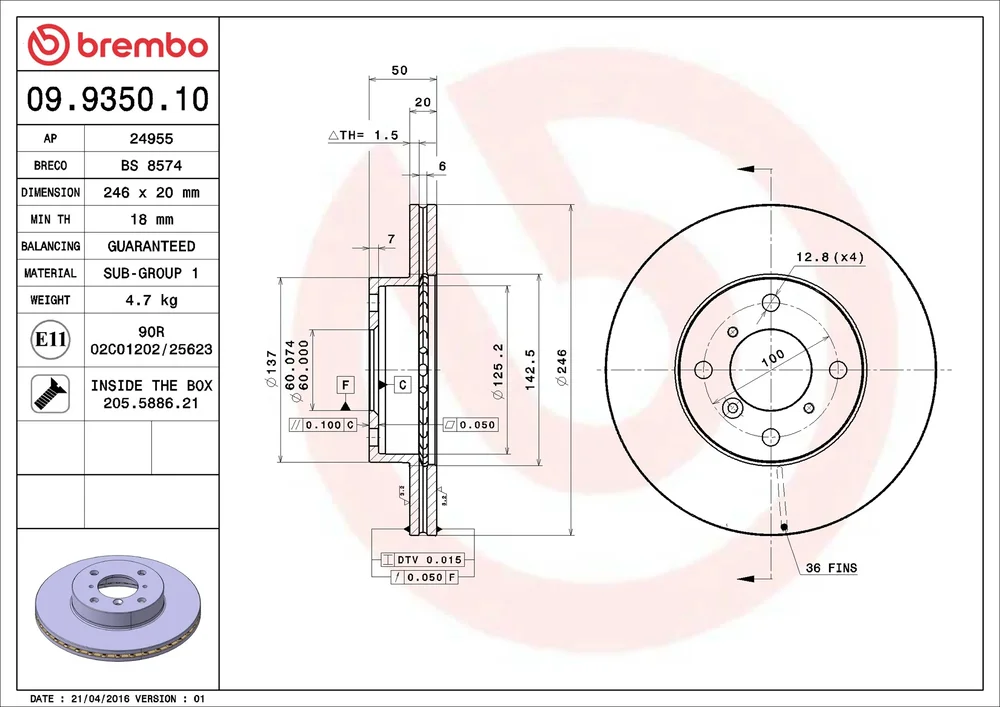 Brzdový kotouč BREMBO 09.9350.10