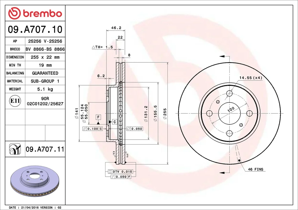 Brzdový kotouč BREMBO 09.A707.11