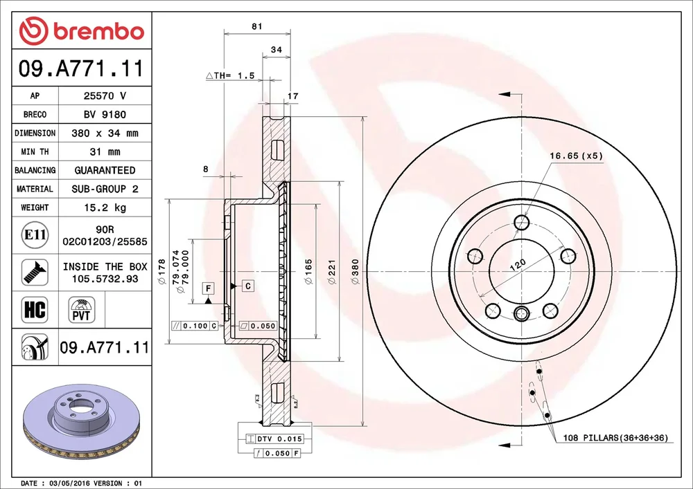 Brzdový kotouč BREMBO 09.A771.11