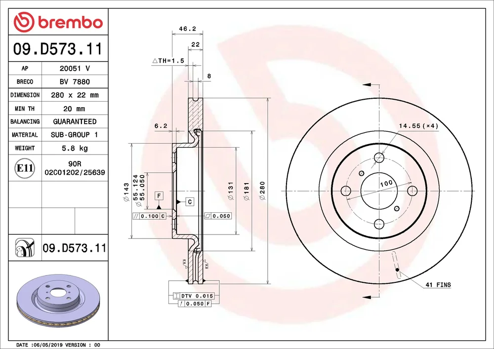 Brzdový kotouč BREMBO 09.D573.11