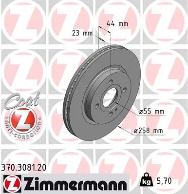 Brzdový kotouč ZIMMERMANN 370.3081.20 Brzdový kotouč ZIMMERMANN 370.3081.20