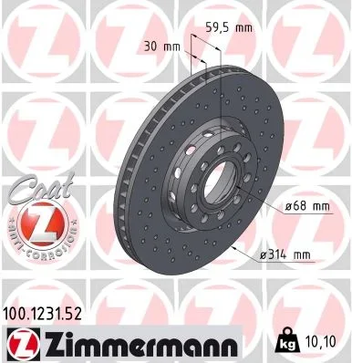 Brzdový kotouč ZIMMERMANN 100.1231.52 – OE 441615301AA