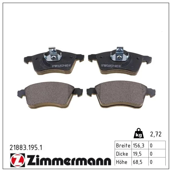 Sada brzdových destiček, kotoučová brzda ZIMMERMANN 21883.195.1 Sada brzdových destiček, kotoučová brzda ZIMMERMANN 21883.195.1