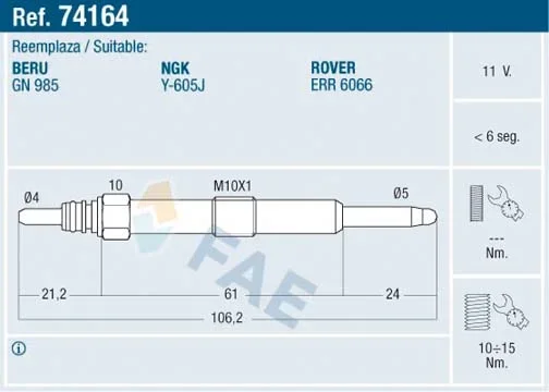Zhavici svicka FAE 74164 – OE ERR6066