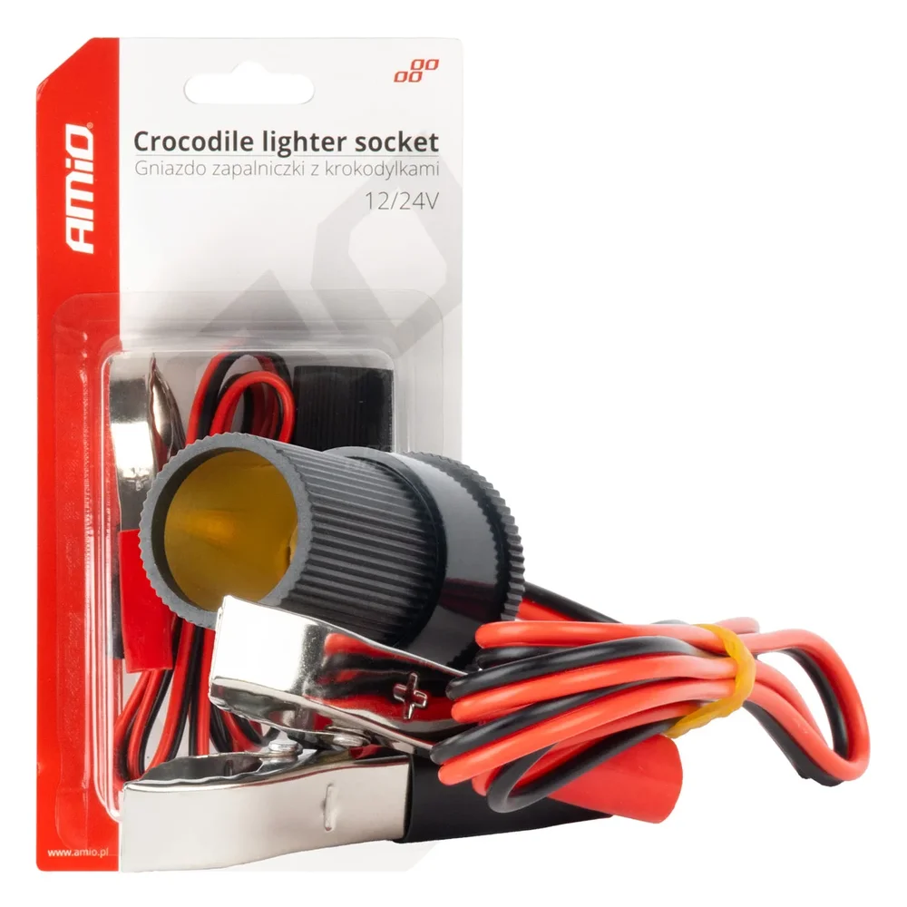 Adaptér do zásuvky zapalovače s krokosvorkami 12V 24V 100cm AMiO-03804 Adaptér do zásuvky zapalovače s krokosvorkami 12V 24V 100cm AMiO-03804