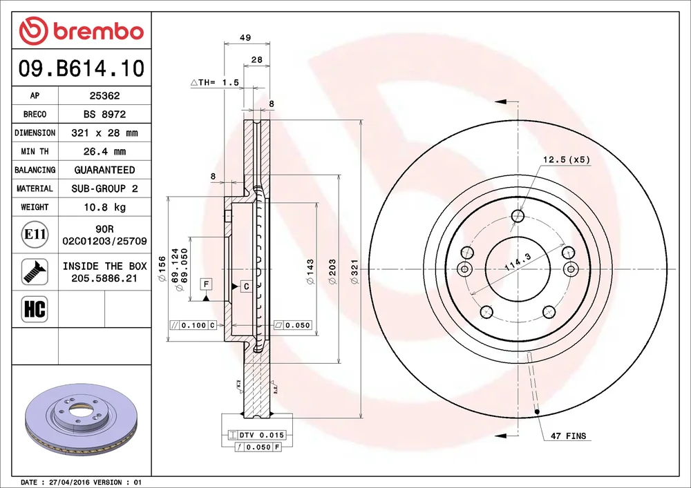 Brzdový kotouč BREMBO 09.B614.10