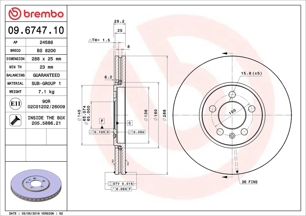 Brzdový kotouč BREMBO 09.6747.10